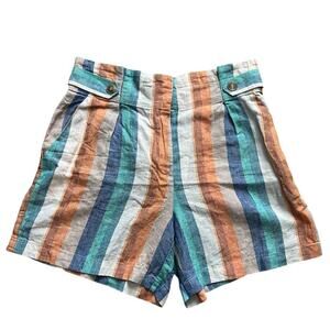 New York and Company Striped High Wasted Linen Blend Shorts- Size M